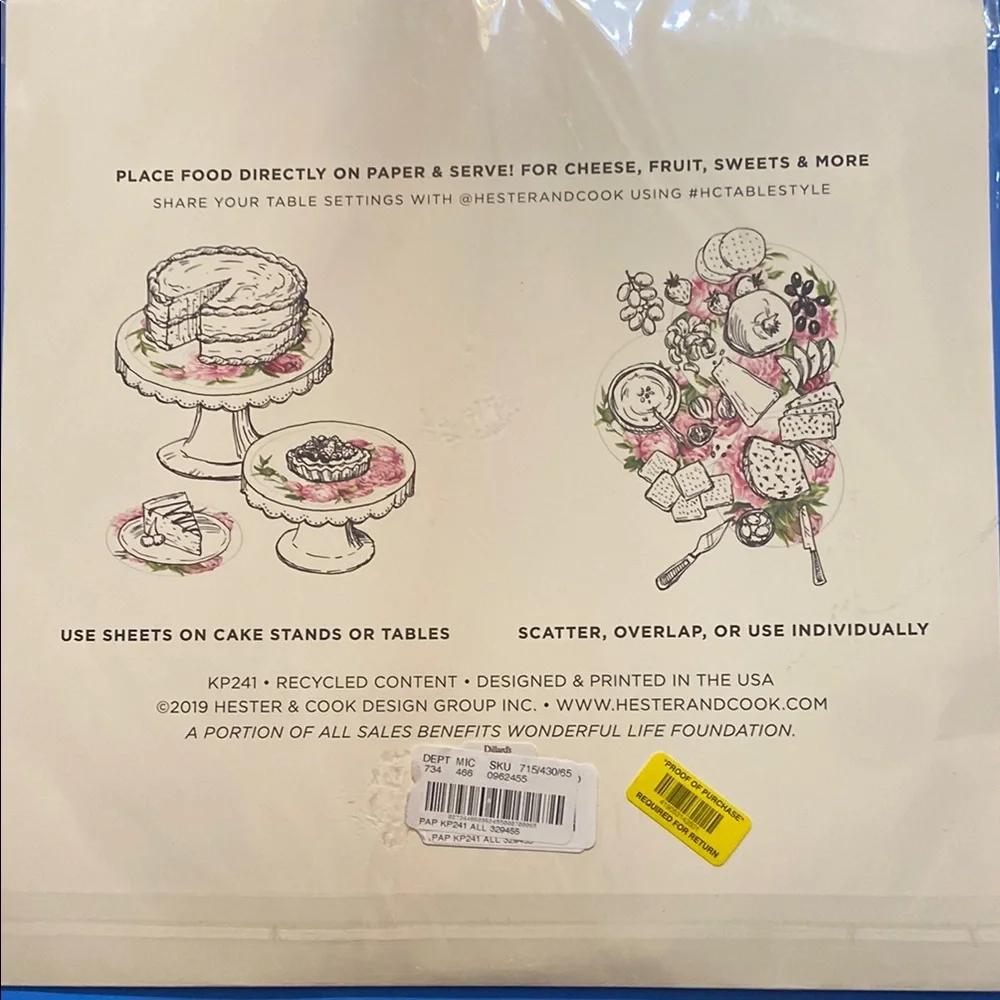 Hester & Cook “Peony” Elegant Pink and Green Floral Serving Papers Pkg of 12 NWT